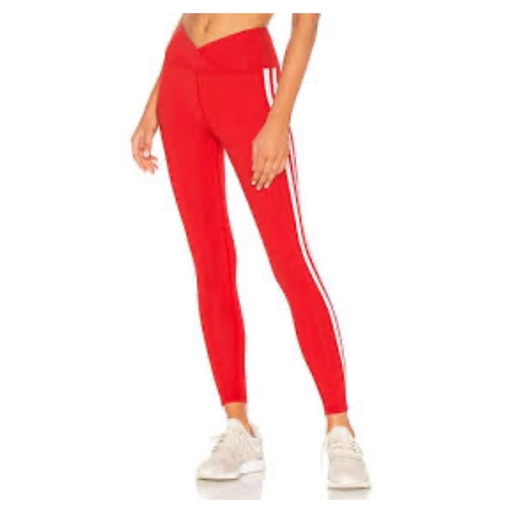 Year of Ours Red Crossover V-Waistband Athletic Striped Leggings Large USA Made